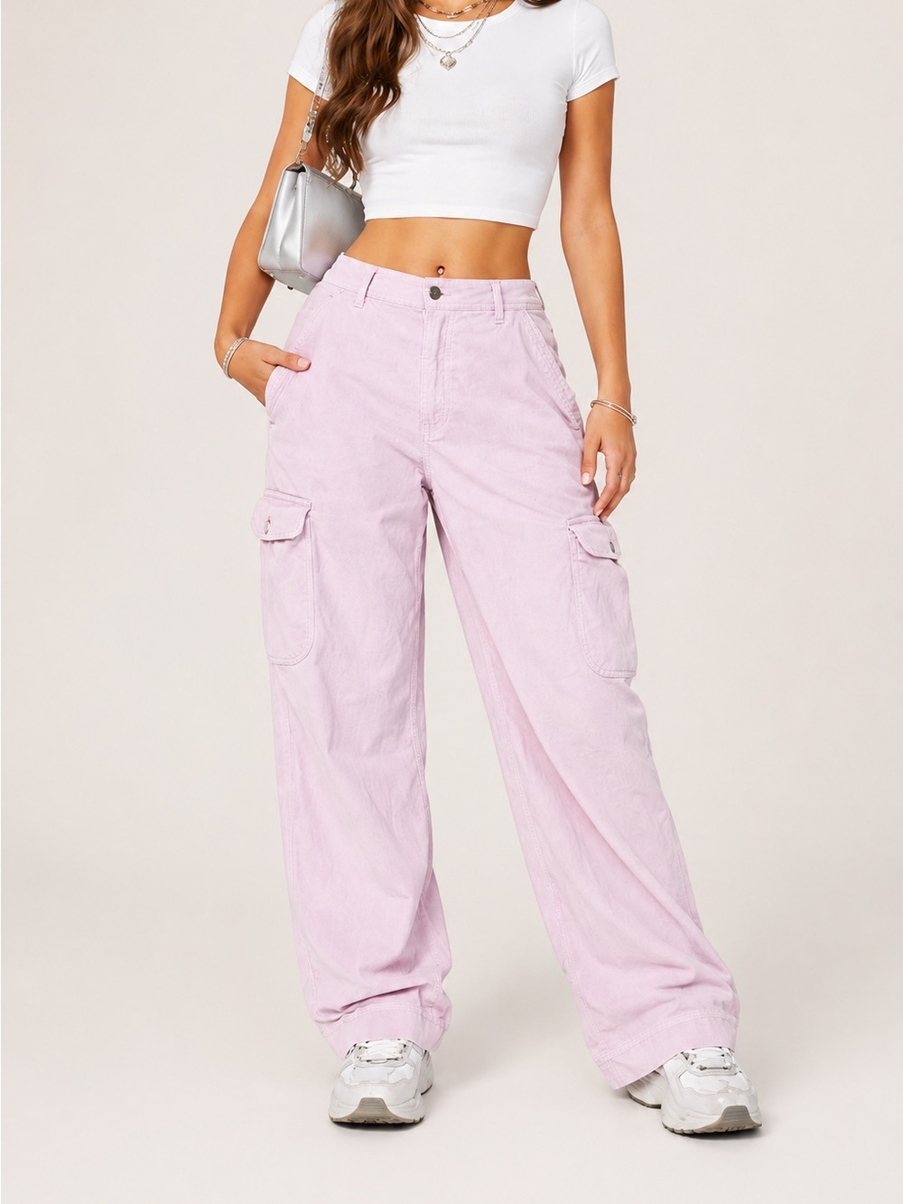 American Eagle Soft Lilac‎ Super High Rise Baggy Wide Leg Cargo Corduroy Pants
